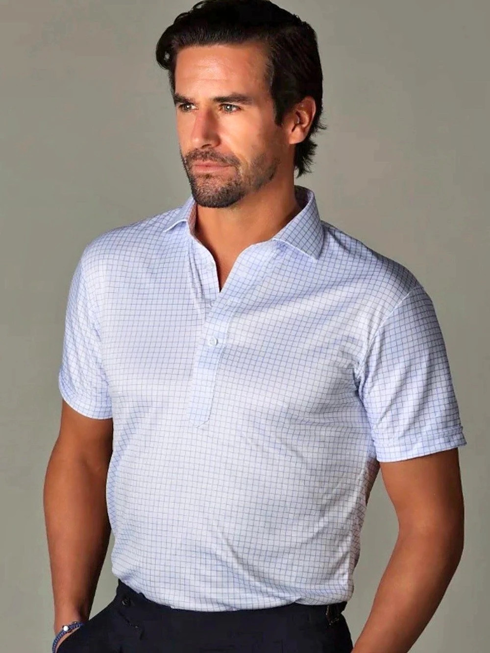 NWT Collars & Co. Men’s Thin Blue Check Golf Dress Collar Polo XL